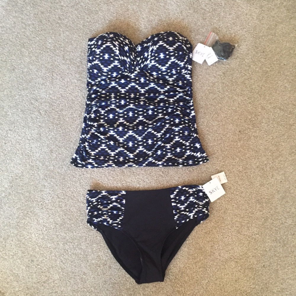 NWT Matching SKYE Swimwear Set Vestige Print Tankini Bikini Top Bottom SMALL